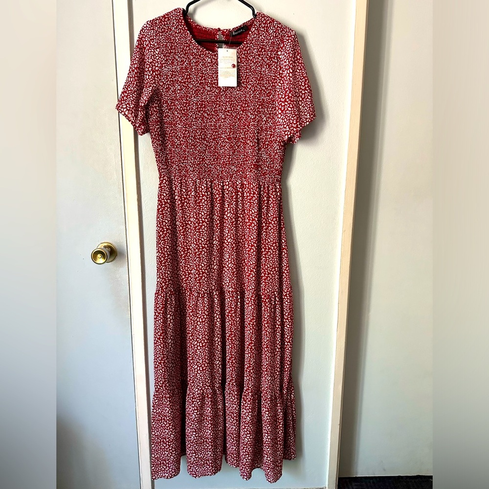 Women’s Casual Short Sleeve Crew Neck Printed Flowy Maxi Tiered Dress